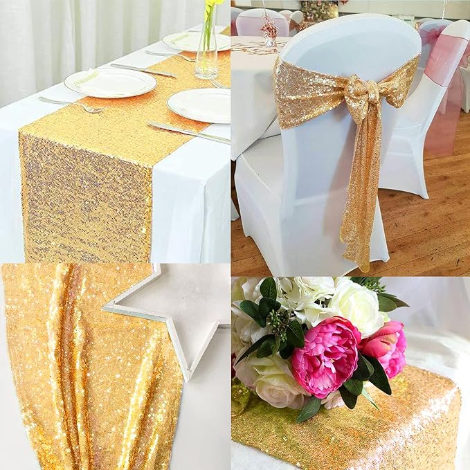 12 Packs 12 X 108 Inch Gold Sequin Table Runner Glitter Dining Table Runner - Image 6