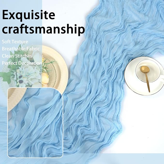 8 Pack LightBlue Cheesecloth Table Runner 17x108 inch Boho Gauze Cheese Cloth - Image 7