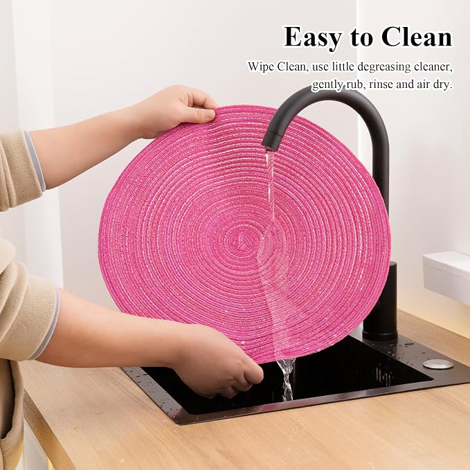 SHACOS Round Braided Placemats Set of 6 Cotton Polyester Woven Place Mats 15 - Image 9