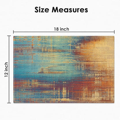 Emvency Farmhouse Placemats Set of 4, 12x18 Inch Blue and Orange Vintage Abstract Messy Rust Painting Table Mats for Outdoor Home Party Kitchen Dining Decoration