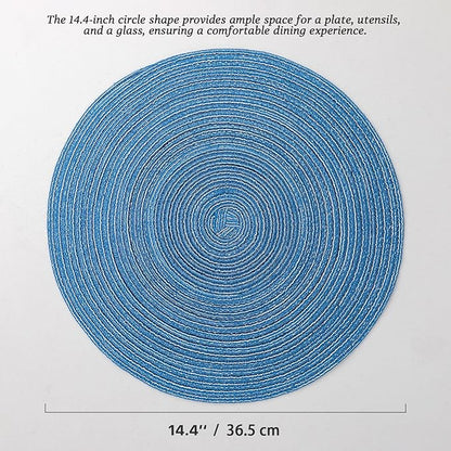 Round Placemats Set of 4 Woven Placemats Washable Braided Table Mats for Dining Table Heat Resistant Non-Slip Circle Place Mats(Mid Blue)