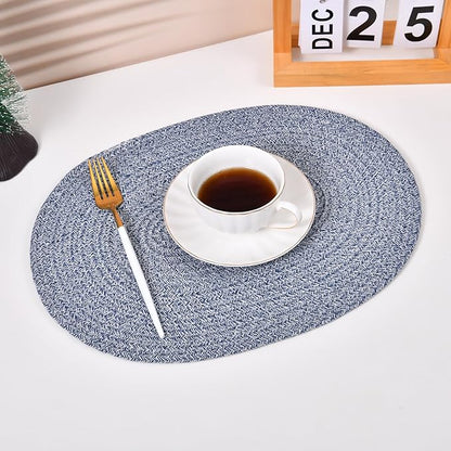 6 Pack Oval Woven Placemats, 12x16 inches Mix Rainbow Oval Plate Charger Cotton Heat Resistant Non-Slip Weave Place Mats Farmhouse Straw Braided Rattan Tablemats Wicker Placemats for Dining
