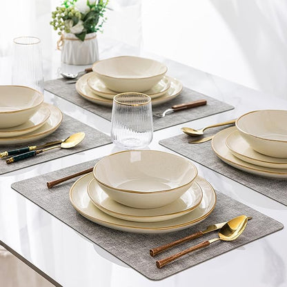 AmorArc Ceramic Dinnerware Sets,Handmade Reactive Glaze Stoneware Plates and Bowls Sets,Highly Chip and Crack Resistant | Dishwasher & Microwave Safe Dishes Set, Service for 4 (12pc)