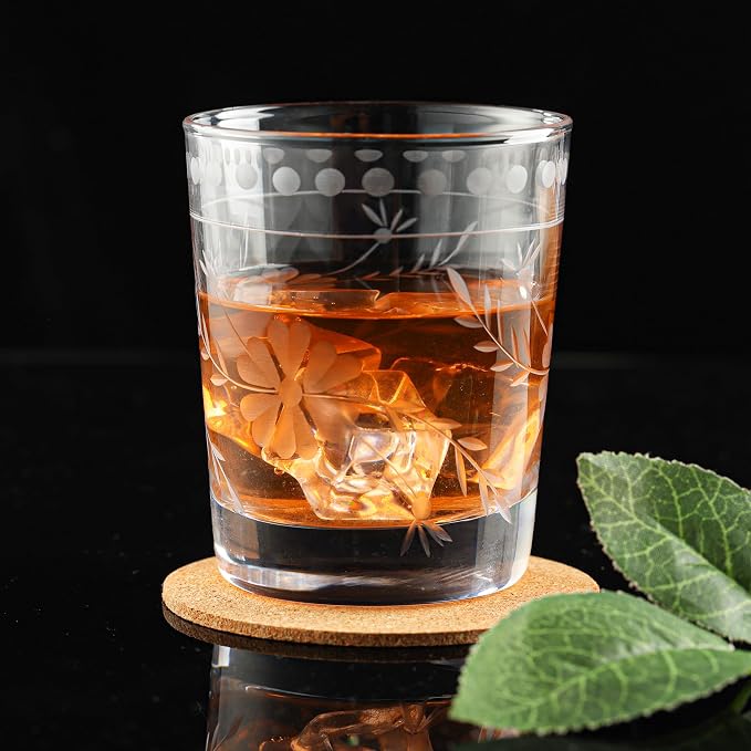 Joeyan Hand Blown Etched Drinking Glasses, Aesthetic Tumblers Glassware Set - Image 2