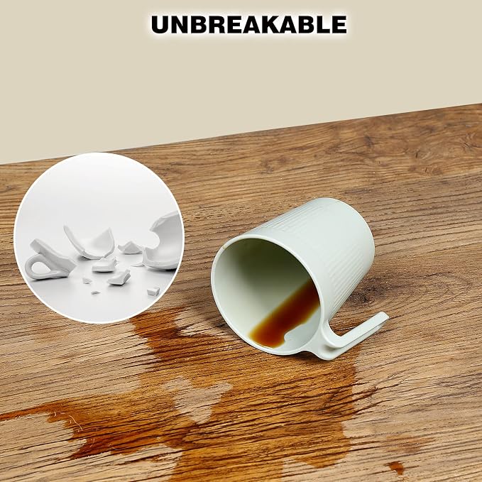 Greentainer Ribbed Drinking Glasses Coffee Mugs Set of 8, Plastic Coffee Cups - Image 4