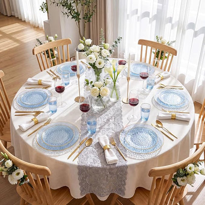 Rubtlamp 60Pcs Clear Blue Plastic Plates, Hammered Blue Plates, 30 Dinner Plates - Image 8