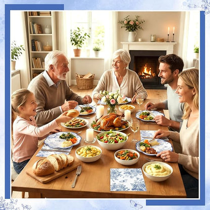 NatNarr 50 Pcs Blue Floral Plates and Napkins, Bridal Baby Showe - Image 7