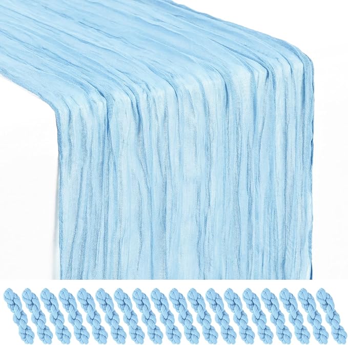 Showgeous 18 Pack Baby Blue Cheesecloth Table Runner, 17 x 108 Inches | Boho by Showgeous