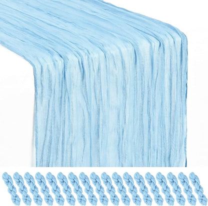 Showgeous 18 Pack Baby Blue Cheesecloth Table Runner, 17 x 108 Inches | Boho by Showgeous
