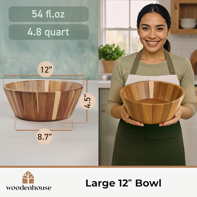 Wooden Salad Bowl, Durable & Stylish Natural Dining Accessory – Elegant Design - Image 4