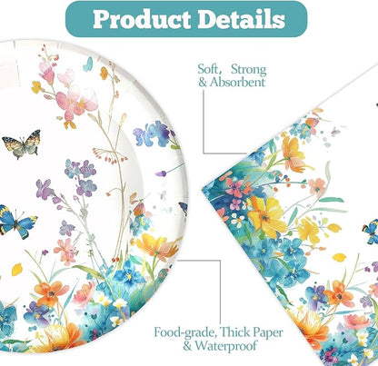 50pcs Wildflower Paper Plates and Napkins Party Decorations, 7inch Watercolor - Image 4