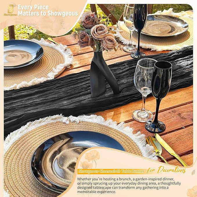 Showgeous 18 Pack Black Cheesecloth Table Runner, 17 x 108 Inches | Boho - Image 8