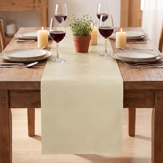 Artoid Mode Beige Double Sided Vinyl Faux Leather Table Runner, Seasonal - Image 2