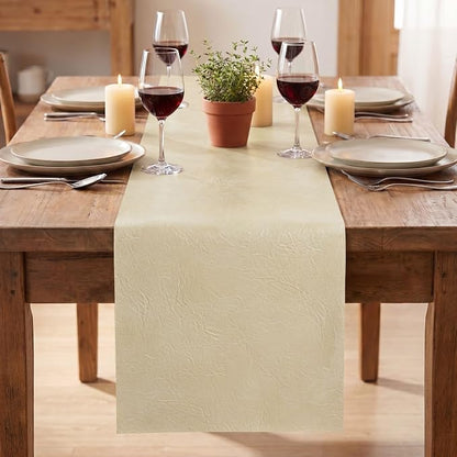 Artoid Mode Beige Double Sided Vinyl Faux Leather Table Runner, Seasonal - Image 2