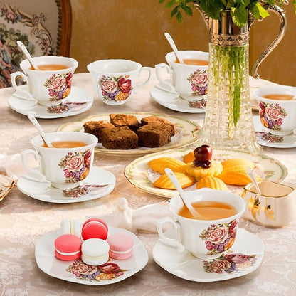 Pumtus Tea Cups and Saucers Set of 6, 8 OZ Vintage Ceramic Teacups - Image 8
