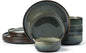 E-far Dinnerware Sets for 4, 12-Piece Stoneware Plates and Bowls Set, Ceramic Dishes Reactive Glaze Dinning Ware, Microwave & Dishwasher Safe - Obsidian Green