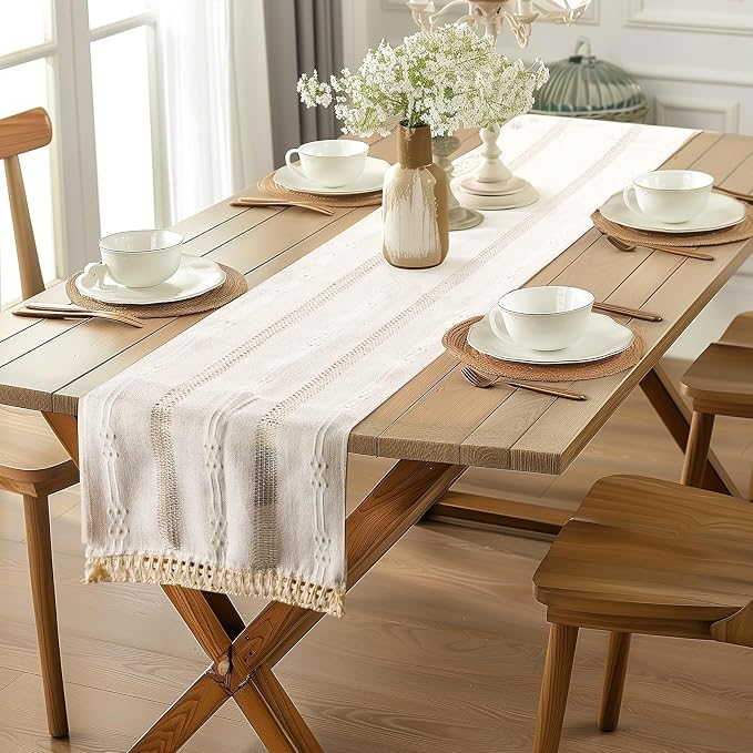 Table Runner, Boho Table Runner Cotton Linen Table Decorations, Farmhouse Table - Image 5