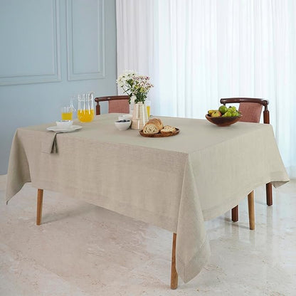 D'Moksha Homes Natural Linen Tablecloth 60 x 120 Inch - 100% Pure Linen Tablecloth for Rectangle Tables - Machine Washable Table Cloth for Valentines, Spring, Easter