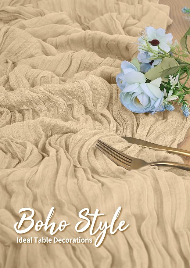 Pesonlook Cheesecloth Table Runner Beige, 10 Pack 17.7x108 inch, Long | Rustic - Image 5
