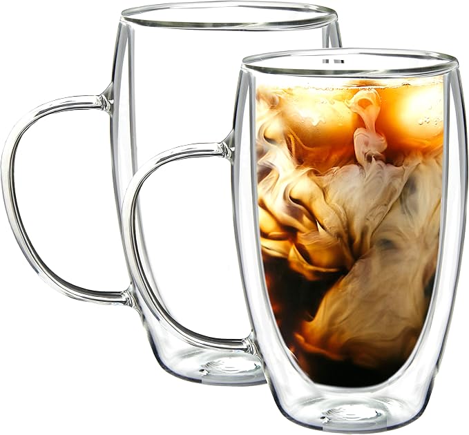Youngever 2 Pack Glass Coffee Cups, Double Wall Thermo Insulated Coffee Cups by Youngever