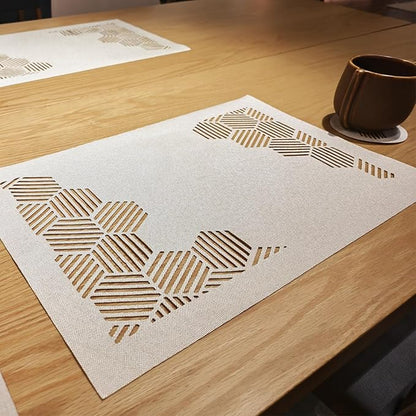 Cloth Placemats Set of 6 for Dining Table, Decorative Placemats with Hollow Design Table Cloth Set, Table Mats for Dining Table 12"x18" Cream