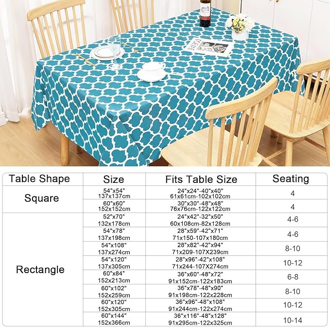 Smiry Rectangle Table Cloth, Waterproof Vinyl Tablecloth with Flannel Backing for Rectangle Tables, Wipeable Spillproof Plastic Tablecloths for Dining, Camping, Indoor and Outdoor (54"x78", Teal)