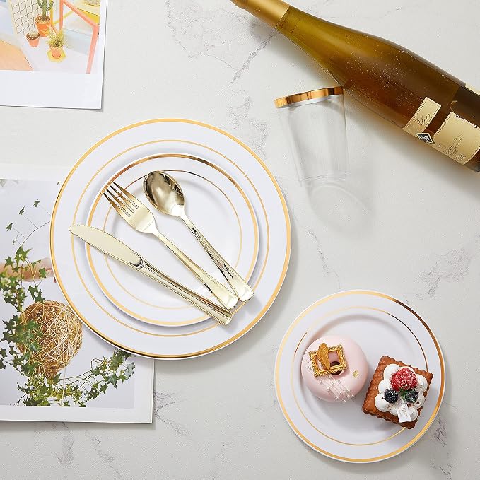 300PCS Gold Plastic Silverware, Disposable Plastic Cutlery/Utensils | Heavy - Image 8