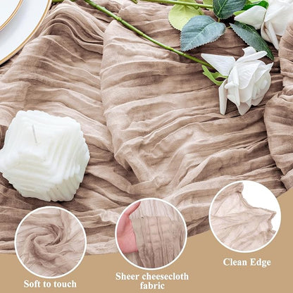 Cheesecloth Table Runner 10FT 6Pcs Nude Pink Boho Gauze Rustic Sheer Runner | - Image 3