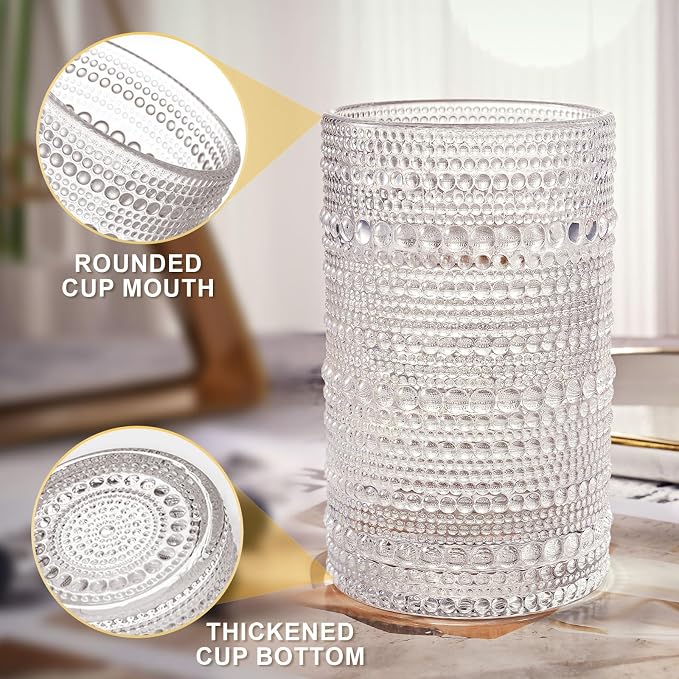 OPAYLY hobnail drinking glasses Highball Glasses Set of 4 12oZ Embossed Vintage - Image 5