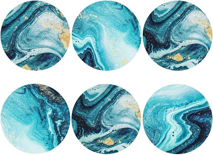 Ocean Gold Blue Marble Coasters Set of 6 Coasters by Unknown