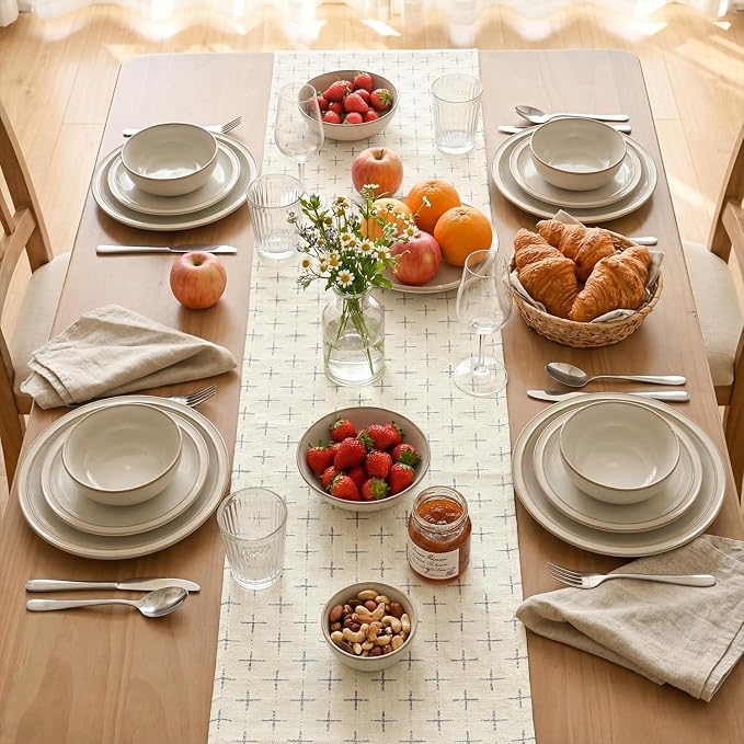 Artoid Mode White Cross-Star Textured Table Runner, Seasonal Waterproof Rustic - Image 3