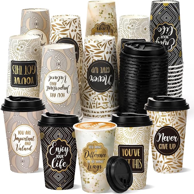50 Pack 16 oz Disposable Coffee Cups by Ovveroche
