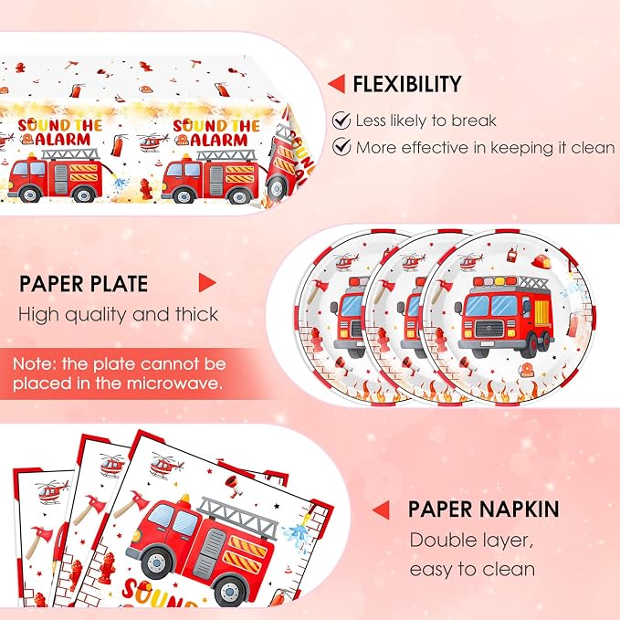 41Pcs FireTruck Birthday Party Decorations Fire Truck Party Tableware Set - Image 3