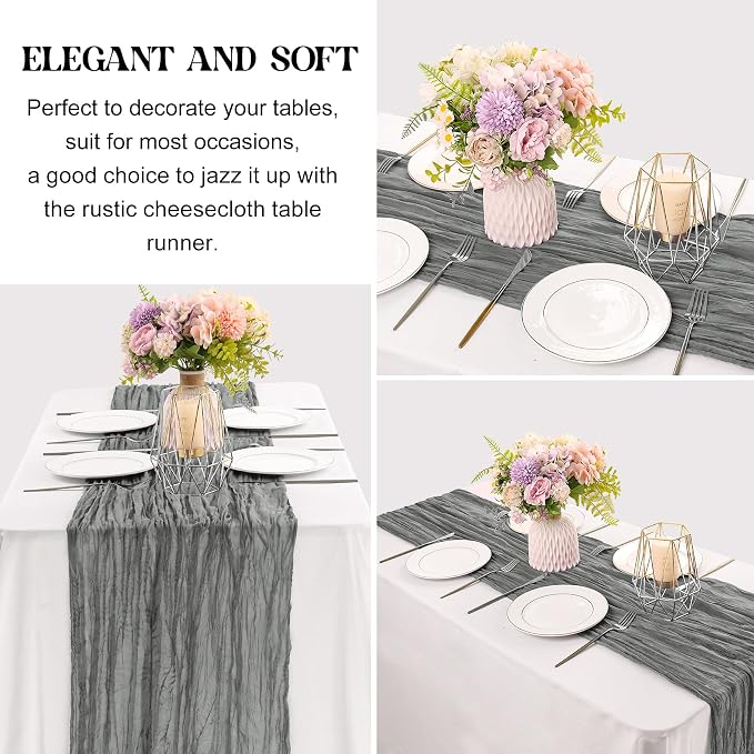 6 Pieces Gray 10FT Cheesecloth Table Runner Boho Gauze Fabric Table Runner - Image 3