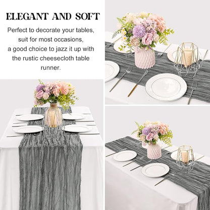 6 Pieces Gray 10FT Cheesecloth Table Runner Boho Gauze Fabric Table Runner - Image 3