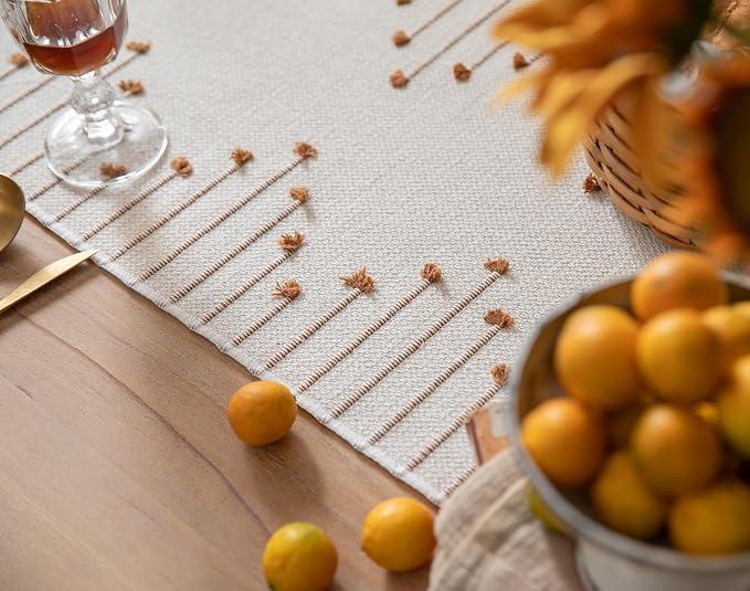 Boho Table Runner 13 x 72 Inch Long Natural Cotton Woven Runner - Image 4