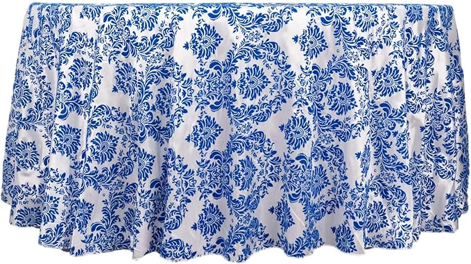 Efavormart 120" Royal Blue Velvet Flocking Damask Tafetta Round Tablecloth - Image 6