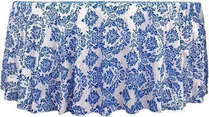 Efavormart 120" Royal Blue Velvet Flocking Damask Tafetta Round Tablecloth - Image 6