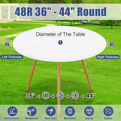 Round Spandex Tablecloth 2 Pack, Elastic Fitted Waterproof Tablecloths for 36"-44" Tables, Stretch Washable Picnic Table Cover for Camping, Dining, Indoor and Outdoor, White