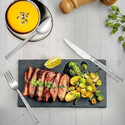 E-far Hammered Dinner Knives Set of 12, 8.9 Inch Stainless Steel Serrated Steak - Image 6
