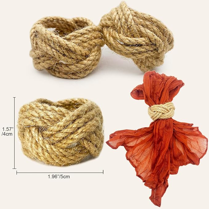 WINGFISH Farmhouse Woven Napkin Rings Set of 24 Burlap Jute Napkin Rings Bulk - Image 2
