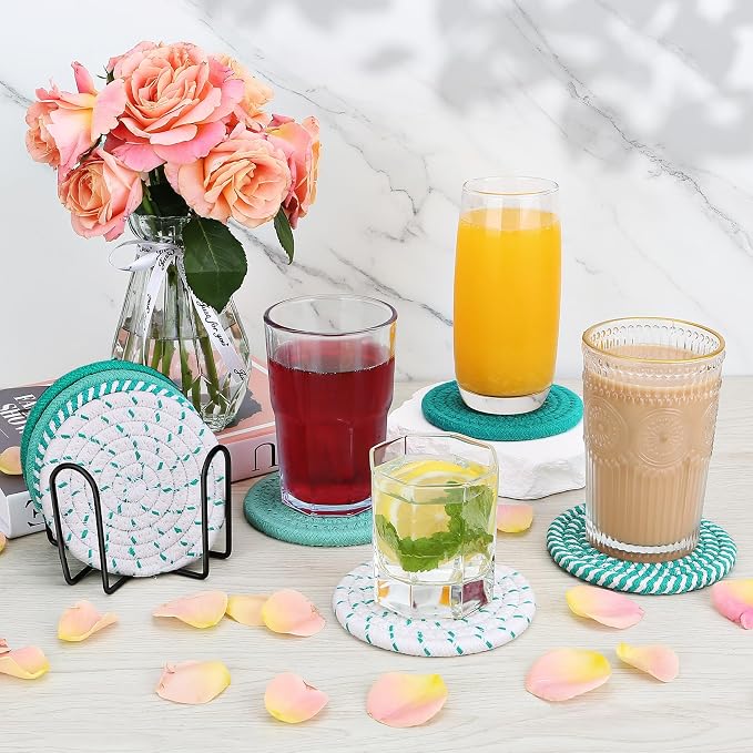 Green Coaster, Drink Coasters, 8 Pack Cup Coasters, Kitchen Table Decor - Image 6