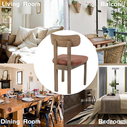 Brown Dining Chairs Set of 2, Mid Century Modern Leather Dining Room Chairs with Curved Back, Armless Kitchen Chairs for Living Room/Restaurant/Balcony/Bedroom/Home Desk/Task