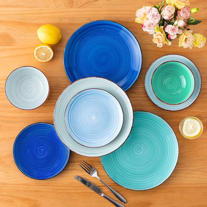 vancasso Bonita Plates and Bowls Set 18 Pieces Blue Stoneware Service - Image 6