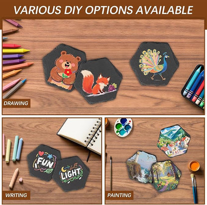 12PCS Slate Coasters Black Bulk Blank Laser Engraved Hand Painted Beverage - Image 4