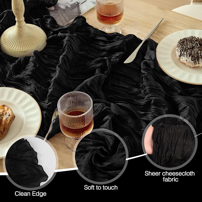 6 Pack Black Cheesecloth Table Runner Boho Gauze Home Decor | 120 Inch Sheer - Image 5