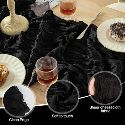 12 Pack Black Cheesecloth Table Runner Boho Gauze Black Decor | 120 Inch Sheer - Image 5