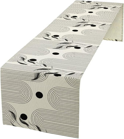 YCness Boho Mid Century Modern Table Runner Black White Dining Table Decor by YCness