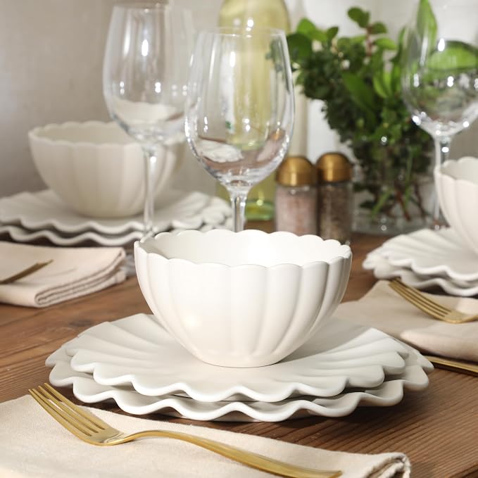 Gibson Elite Bistro Fleur Plates and Bowls Sets, 12-Piece Stoneware Dinnerware - Image 3