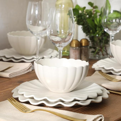 Gibson Elite Bistro Fleur Plates and Bowls Sets, 12-Piece Stoneware Dinnerware - Image 3